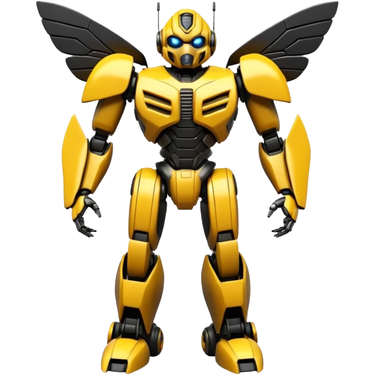Futuristic robotic bumblebee character in the exact style of Bumblebee from Transformers movies, highly detailed 3D model emoji