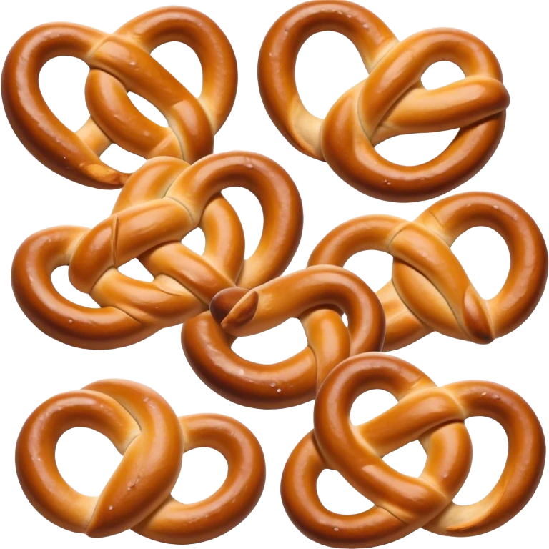 Cinematic Realistic Pretzels Dish Emoji, featuring freshly baked, twisted pretzels with a glossy, salted crust rendered with detailed textures and warm, appetizing lighting. emoji