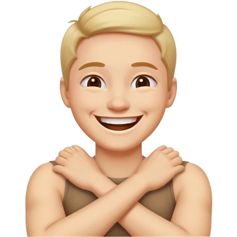 Arms crossed holding neck laughing guy/girl emoji