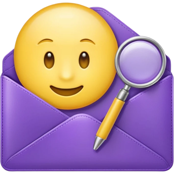 simple, minimalistic yellow (hex#FFD008) and purple (hex#8C52FF) emojis of a pin, a working case, a folder, a magnifier, an email, an envelope emoji