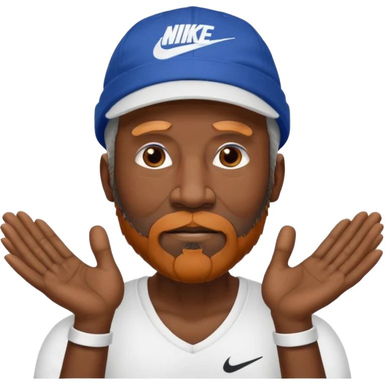 OLDER BLACK MAN WITH LOW CUT BEARD AND A NIKE HAT SAYING WHO CARES?! MOTIONING HANDS  emoji