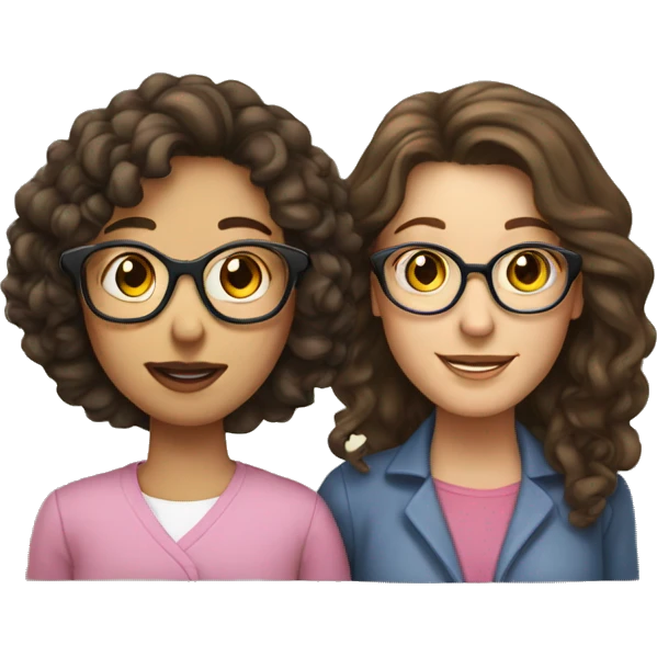 brunette girl with long hair and mom with short curly hair white mom has glasses emoji