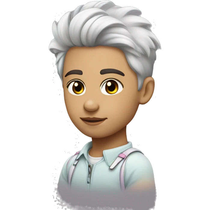 joven piel blanca pelo corto gris con pastel emoji