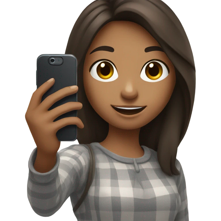 Brunette Girl taking selfie with her phone emoji