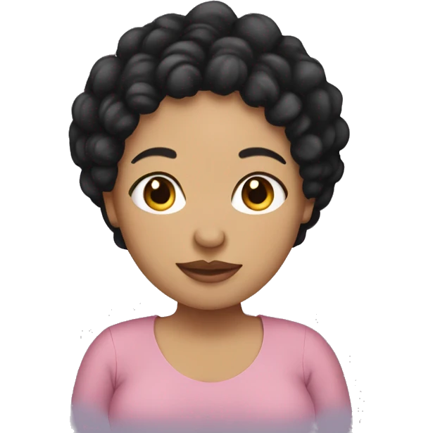 Pregnant woman with black curly short hair, light skinned emoji
