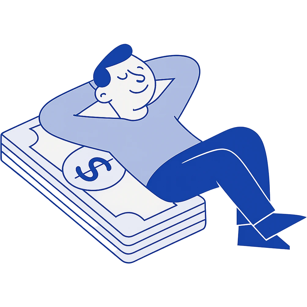 happy person napping on mattress of money emoji