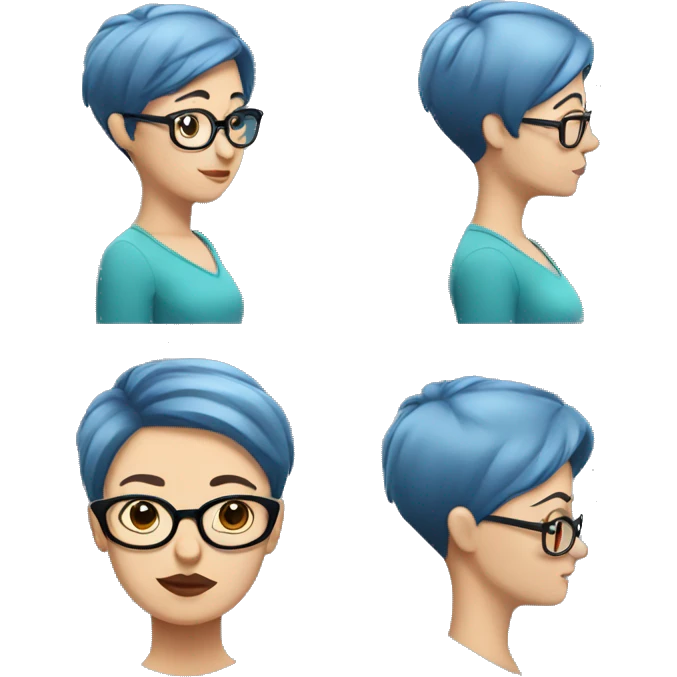  women with short blue hair and a double chin and glasses emoji