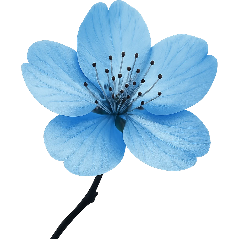 show one blue cherry blossom, remove background emoji