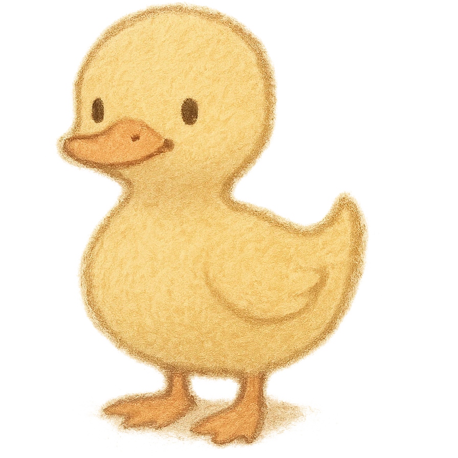 tiny duckling silhouette, Japanese pastel hand-drawn style, full object, with a gentle smile emoji