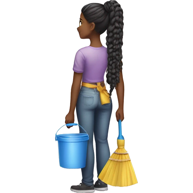 two black girl with braids in a ponytail standing back to back holding cleaning supplies  emoji