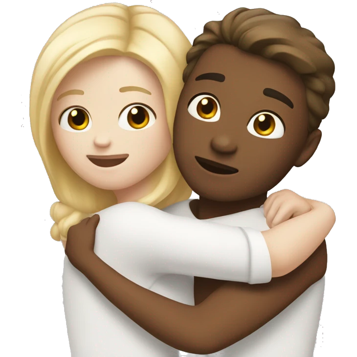 Two friends hugging, one of them with blond hair and white skin. The other one with brown hair and white skin. emoji