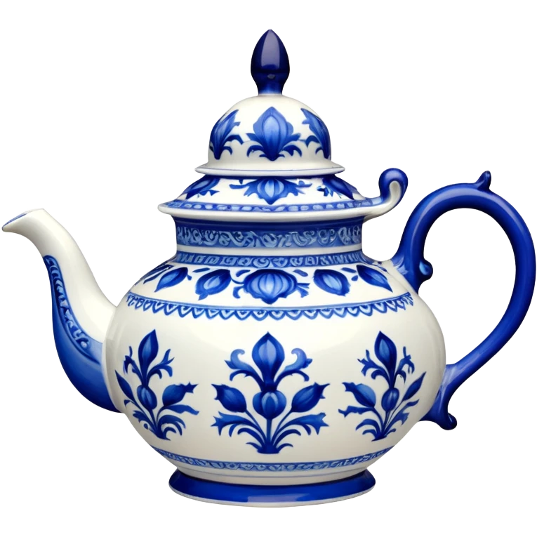 18th century futuristic vivid bold colored detailed Meissen Blue Onion Teapot emoji