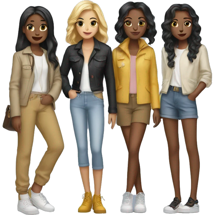 four girls in stylish shoes emoji