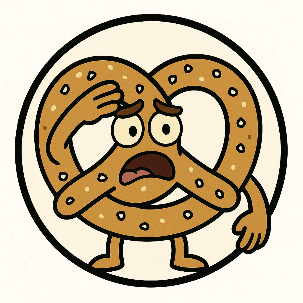 little alchemy style icon
subject: pretzel
border: medium-black
shape: round, circular
background: white
style: full color fill with medium black outlining emoji