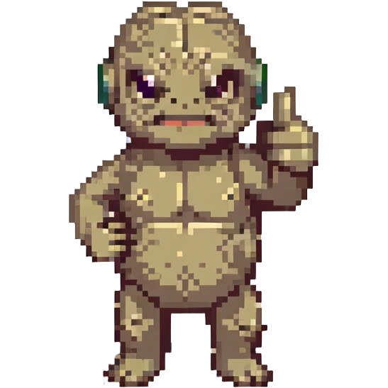 pixel art of Geodude giving a thumbs up, simple and bold emoji