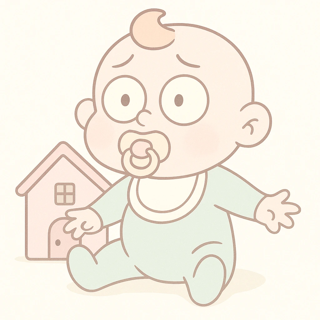 Make the colors softer, using very light pastel tones. Keep the baby house, flat design, round edges, and white background. emoji