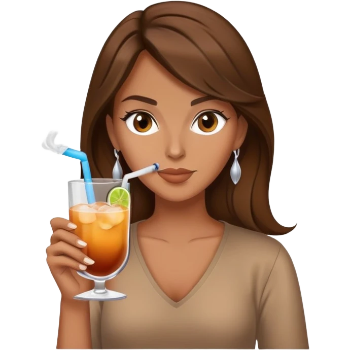 Diva vaping brown hair sexy with cocktail brown top emoji