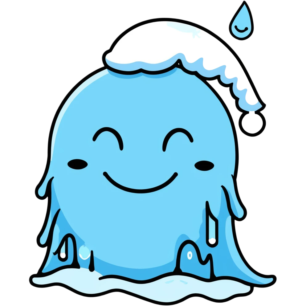 cartoon sticker of a frozen smiley face sleeping with icicles and frosty breath emoji