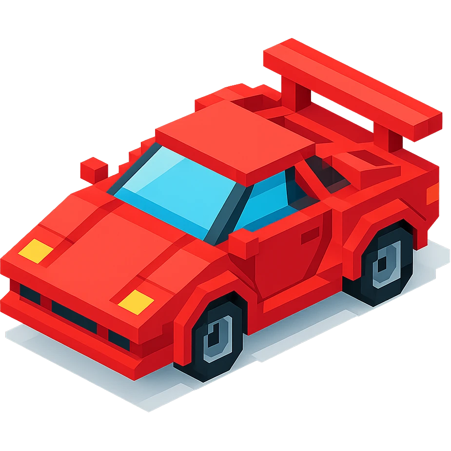 red Lamborghini Countach, isometric view, voxel style emoji
