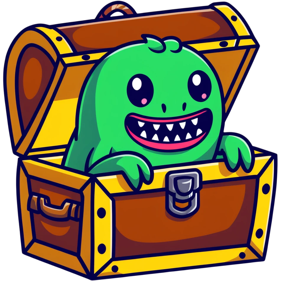 treasure chest monster mimic with eyes teeth and tongue emoji