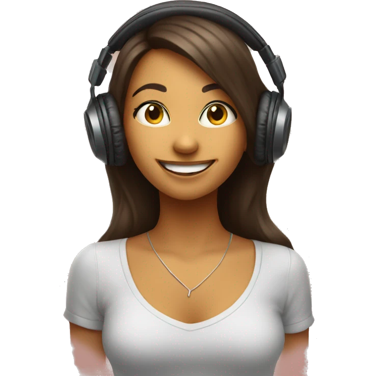 heart shaped happy girl listening music emoji