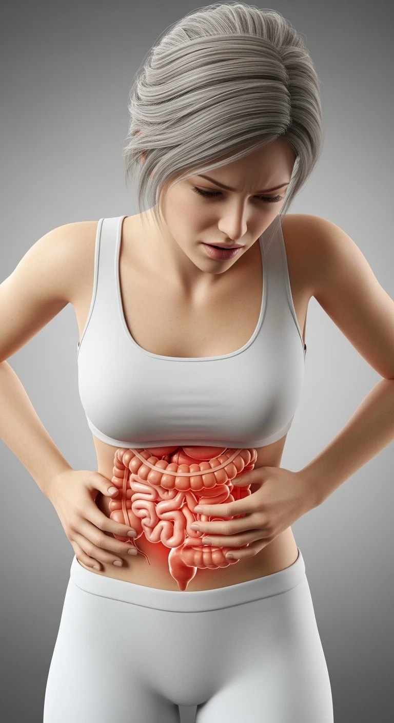 DONNA CON INTESTINO ANATOMICO REALISTICO e mal di pancia, intestino realistico in evidenza, IPERREALISTICO 4K emoji
