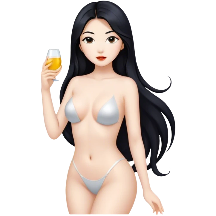 gorgeous Asian girl with long black hair, white skin, and a beautiful body  . Glamorous body  emoji