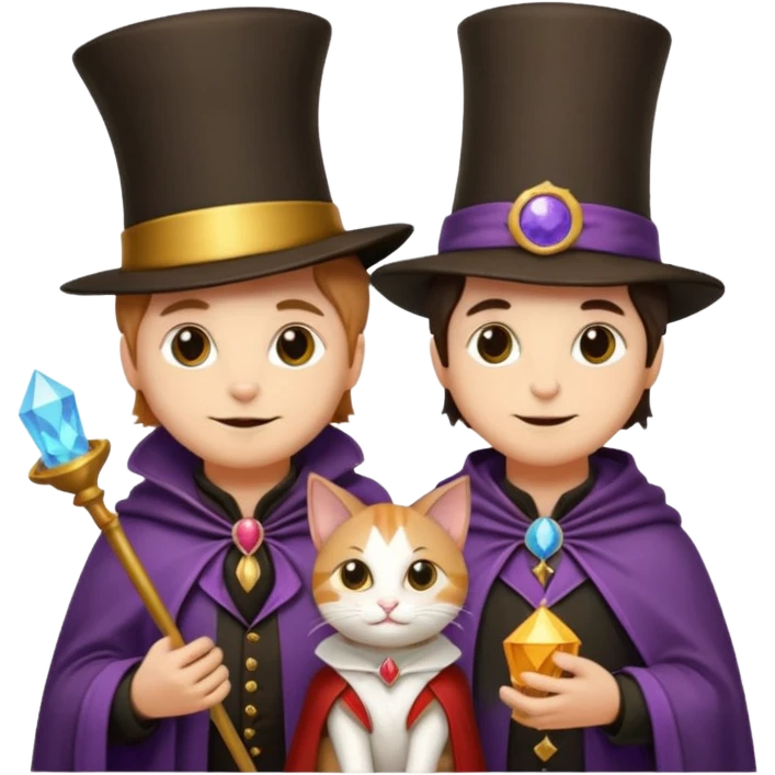 magician couple and their pet cat emoji