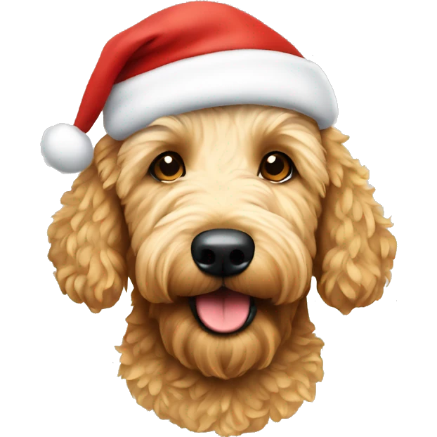 golden doodle wearing a santa hat emoji
