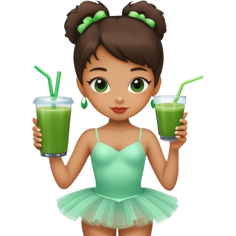 cool girl who wore ballet tutu and warmer drinks green smoothie emoji