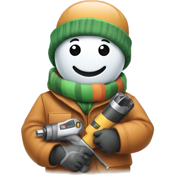 snowman with hat and scarf holding a powertool emoji