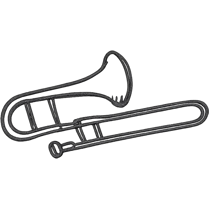 trombone, minimal and sketchy hand drawn black outline style emoji