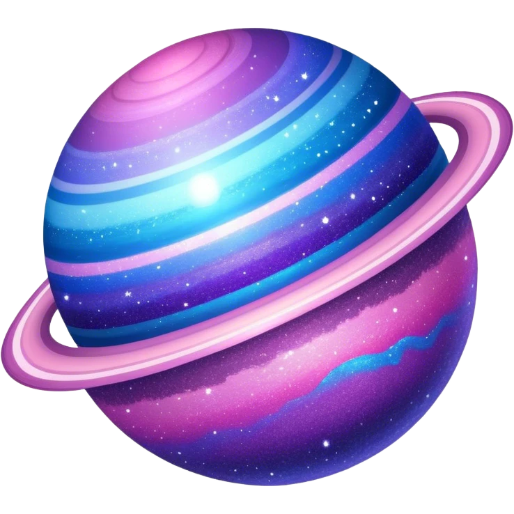 sparkly glittery blue purple and pink glitter planet with white saturn ring emoji