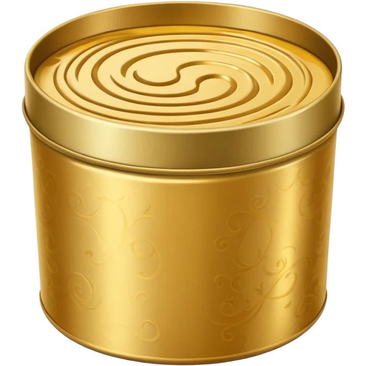 round metal tin, slightly open, with glossy golden wax inside, soft swirls on surface, no extras, soft lighting, subtle shadows, emoji scale emoji