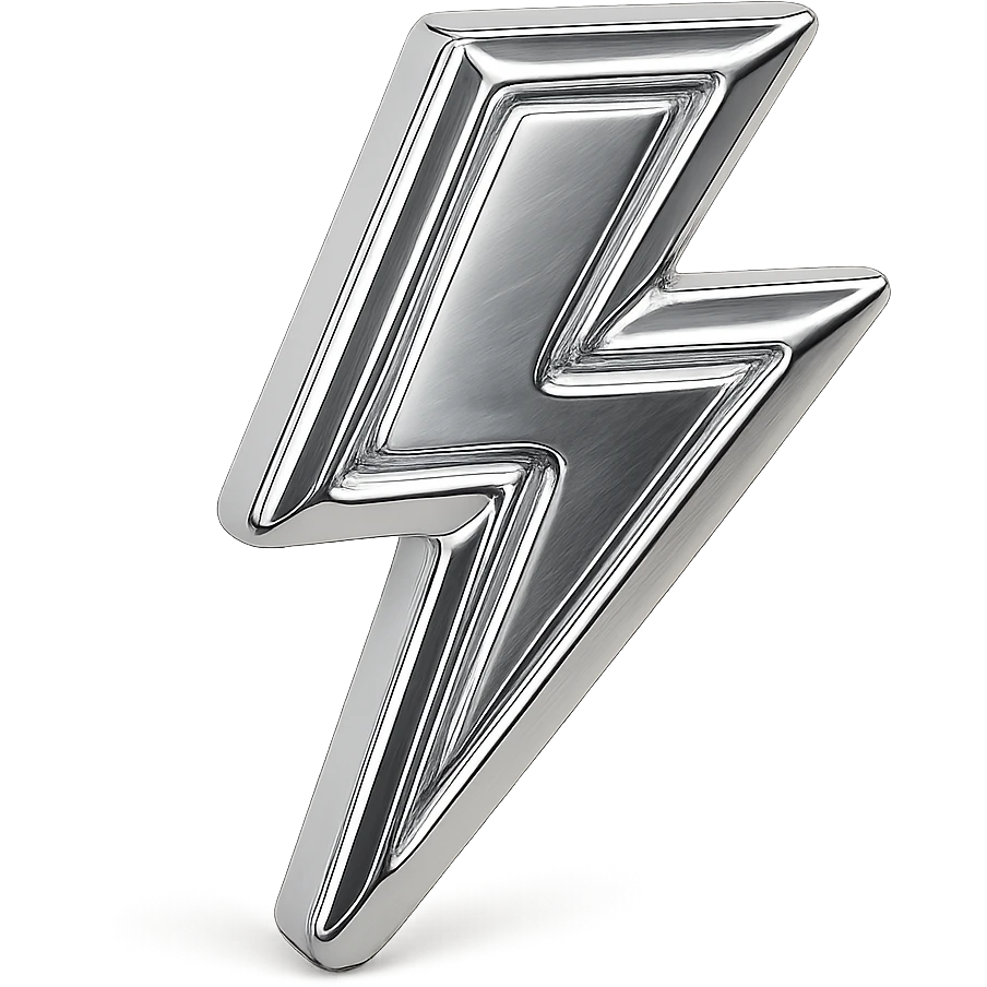 metallic lightning bolt emoji, polished steel with subtle texture, unified industrial metal-inspired style emoji