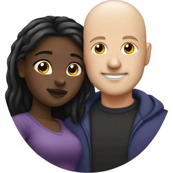 white bald guy and black curvy girl hugging  emoji