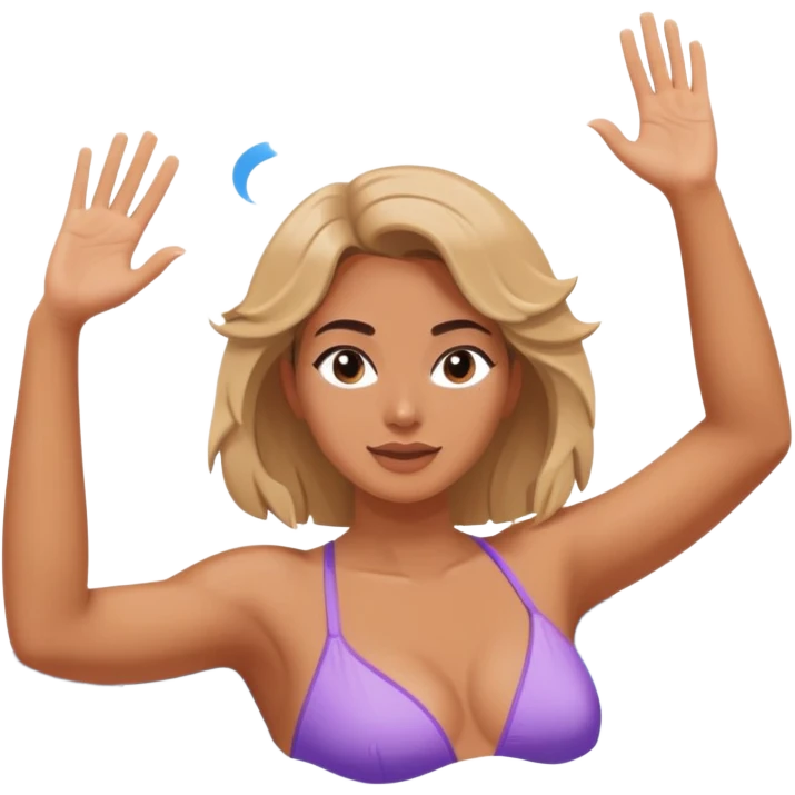 Woman in hot tub with one arm up in the air and other hand gripping the jacuzzi edge emoji