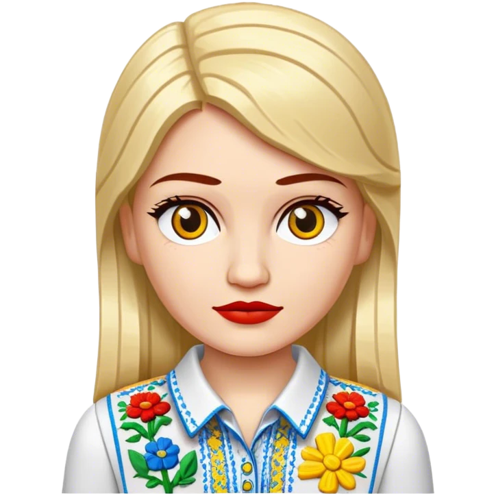 A Ukrainian girl in an embroidered shirt and Lego bricks emoji