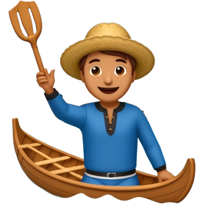 playful emoji of a gondolier in Venice, singing 'larili larila', waving an oar, with a big smile and musical notes, cartoon style emoji