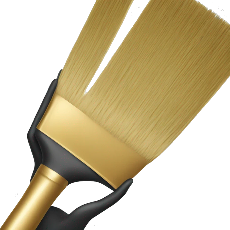 Person girl holding a golden brush in white and black clothing with a straight position and chin up emoji