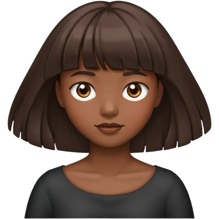 A person have dark skin not much darker and she have a bangs her hair into her shoulders and the colour is brawn  emoji