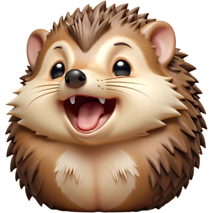 Cinematic Cute Yawning Hedgehog Portrait Emoji, Head tilted slightly with a dramatic, wide-open yawn, showcasing a soft, downy brown Fur with tiny, droopy ears and eyes barely open in drowsy contentment, Simplified yet irresistibly adorable features, highly detailed, glowing with a soft, cozy glow, high shine, relaxed yet expressive, stylized with a touch of natural whimsy, bright and endearing, soft glowing outline, capturing the essence of a sleepy yet affectionate hedgehog, so drowsy it feels like it could curl up out of the screen for a nap! emoji