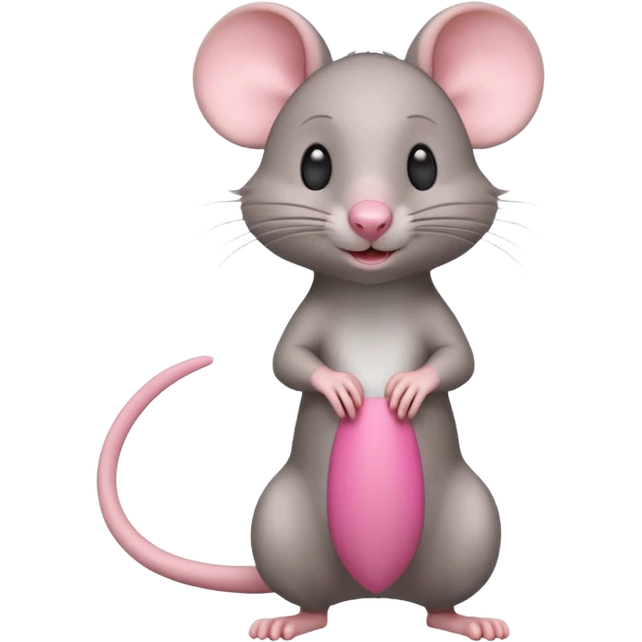 A 3D cartoon rat standing on its hind legs, gray fur, long pink tail, small round ears, curious smile, soft natural lighting, realistic yet cute Memoji-style. emoji