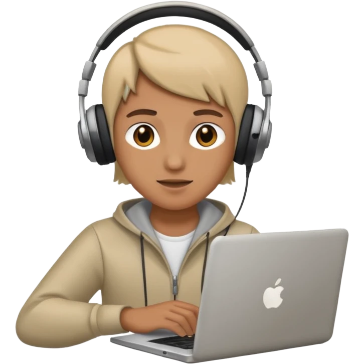 laptop ile çalışan kulaklık tana biri emoji