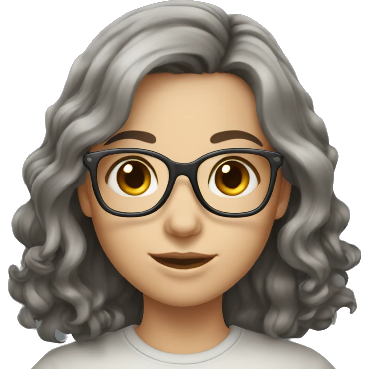 caucasian girl with dark wavy shoulder length hair, grey eyes glasses emoji
