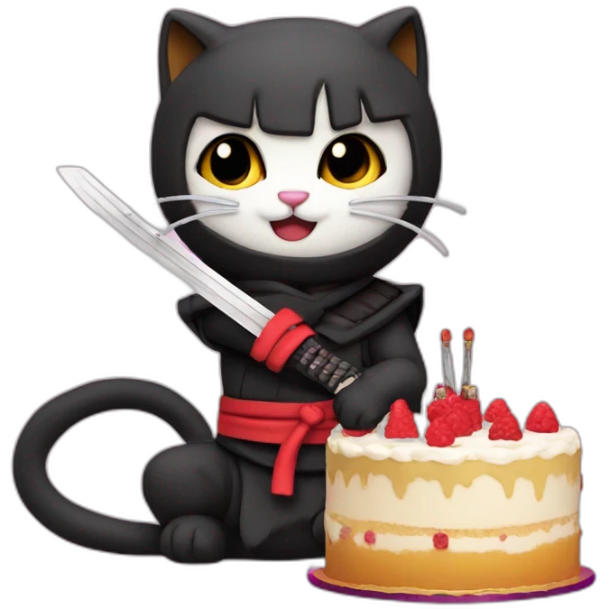 Cat ninja katana cut cake emoji