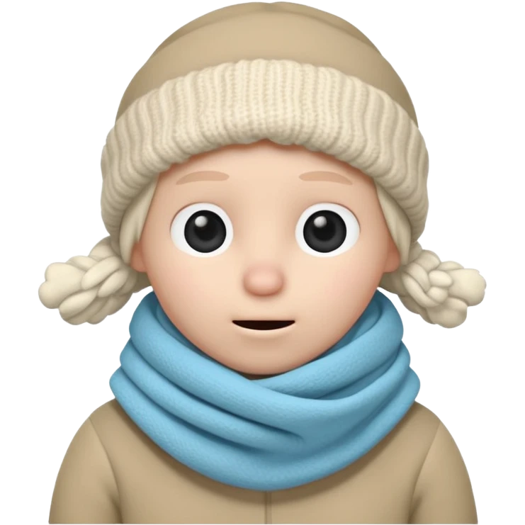 plush claymation face, scarf up to nose, shivering, frosty air, cold weather, soft and cuddly emoji