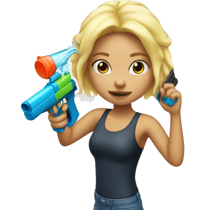 Blonde girl shoots herself with a water gun emoji