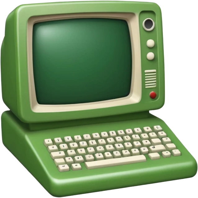 mac os icon code computer retro terminal, black, green white, numbers and code lines on the screen emoji