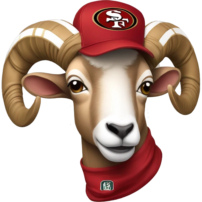 A ram wearing a 49er hat emoji